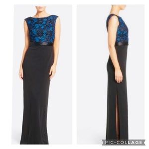 Aidan Mattox floral lace bodice sleeveless long gown